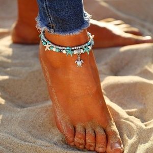 New turtle turquoise boho beaded ankle bracelet